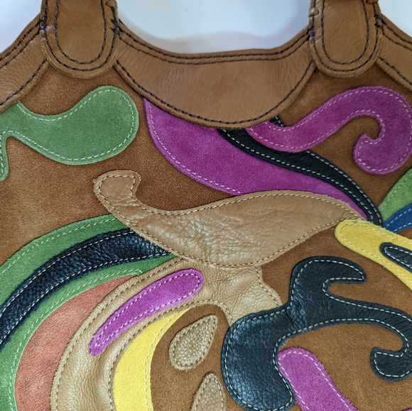 Lucky Brand Leather patchwork multi-colour purse shoulder bag Bohemian - Picture 6 of 16